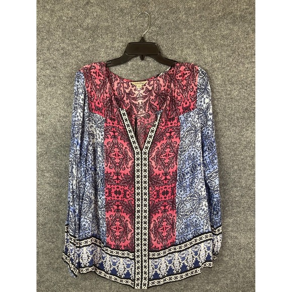 Lucky Brand Tops - Lucky Brand Blouse Womens XL Pink Blue Excellent Paisley Patchwork Long Sleeve
